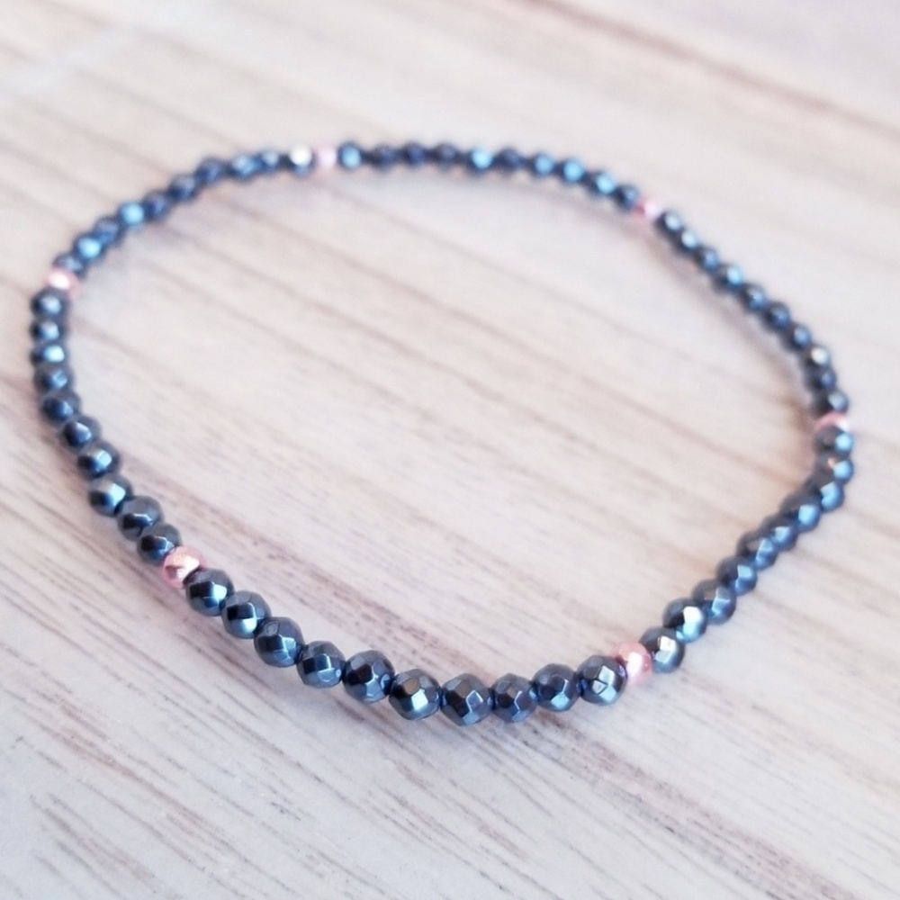 Rose Gold Hematite Faceted Bead Gemstone Bracelet - Picture 4 of 6